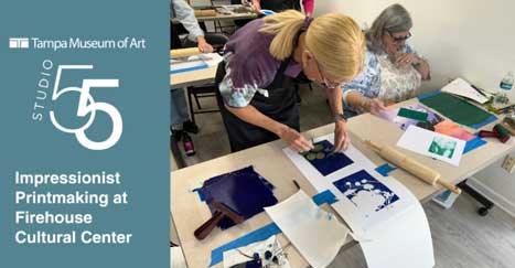 Studio 55: Impressionist Printmaking - shows students working on printmaking.